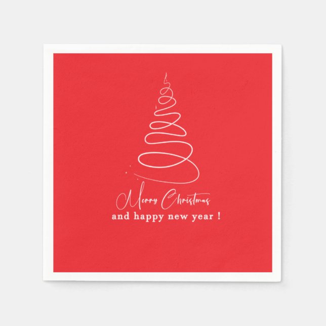 Elegant White Christmas Tree Red Christmas  Napkin (Front)