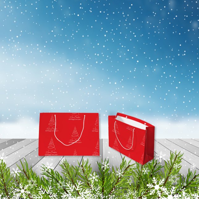 Elegant White Christmas Tree Red  Large Gift Bag (Creator Uploaded)