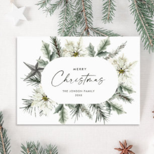Elegant White Christmas Winter Wreath Holiday Card