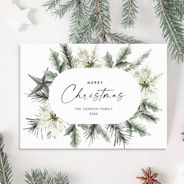 Elegant White Christmas Winter Wreath Holiday Card (Creator Uploaded)