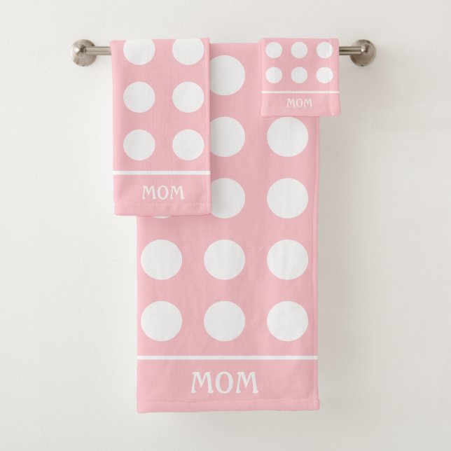 Elegant White Circles on Light Pink with Mum in Bath Towel Set (Insitu)