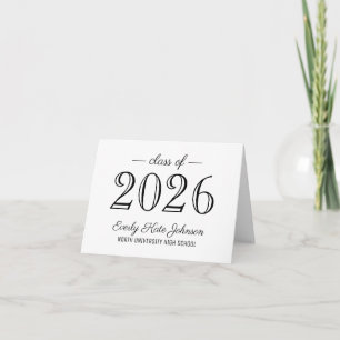 Elegant White Class of 2026 Graduation Thank You Card