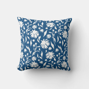 Elegant White Classic Blue Echinacea Cone Flowers Cushion