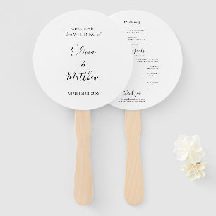 Elegant White Classic Minimalist Wedding Program Hand Fan