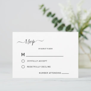 Elegant White Classic Minimalist Wedding RSVP Card