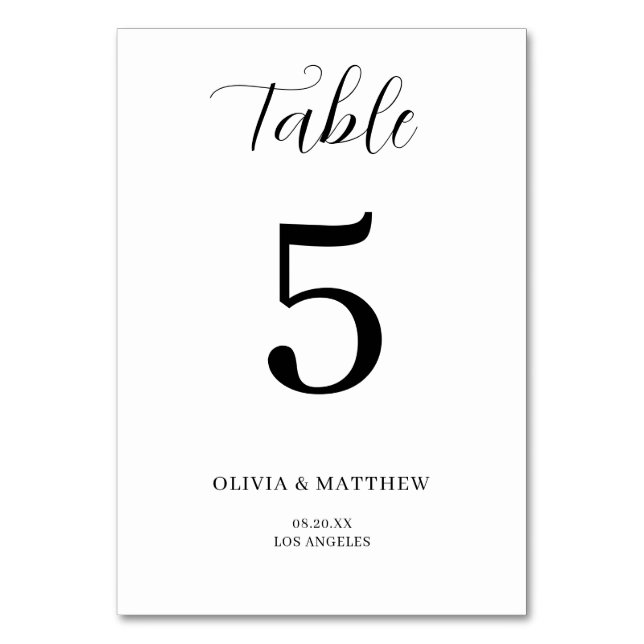 Elegant White Classic Minimalist Wedding Table Number (Front)