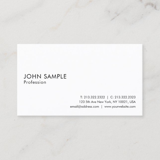 Elegant White Clean Plain Professional Modern Business Card (Front)