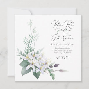 Elegant white clematis Square Wedding Invitation