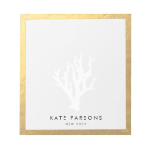 Elegant White Coral Gold Notepad