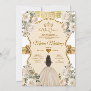 Elegant White Cream Floral Princess Quiñceanera Invitation