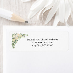 Elegant White Cream Florals Wedding Return Address Label