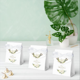 Elegant White Cream Flowers Antlers Wedding Favour Box