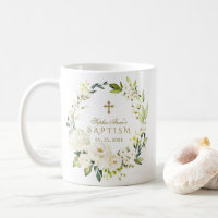 Elegant White Cream Flowers Gold Cross Baptism