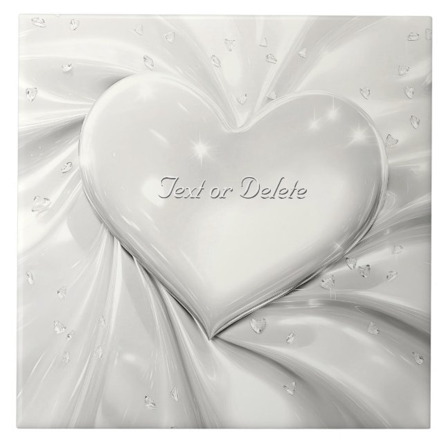 Elegant White Cream Heart Ceramic Tile (Front)