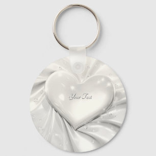 Elegant White Cream Heart Keychain