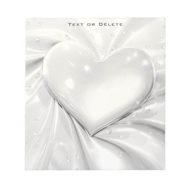 Elegant White Cream Heart Notepad (Front)