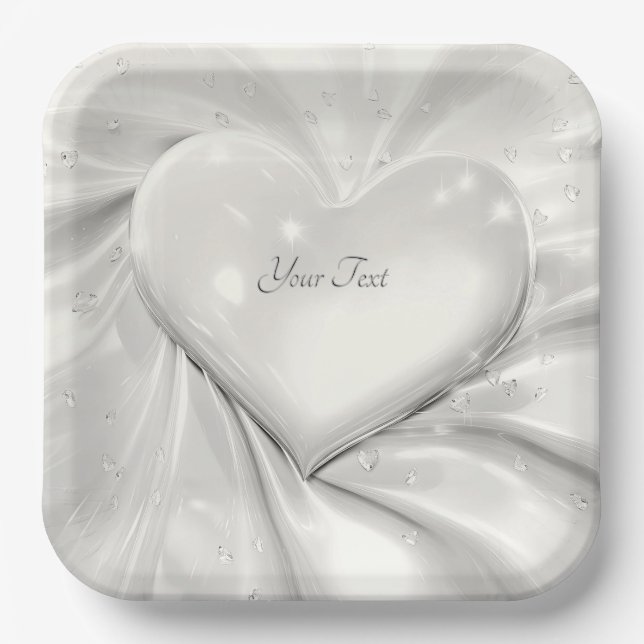 Elegant White Cream Heart Paper Plate (Front)