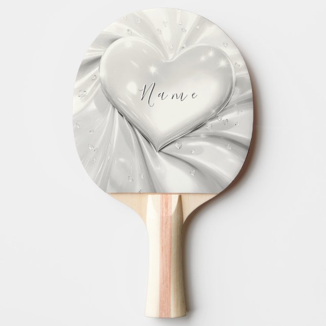 Elegant White Cream Heart Ping Pong Paddle (Front)