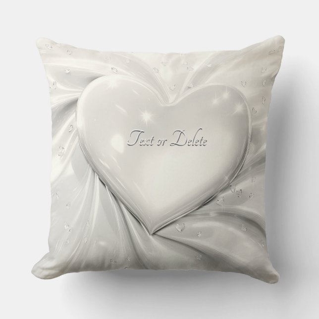 Elegant White Cream Heart Throw Pillow (Front)