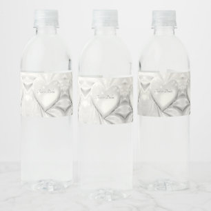 Elegant White Cream Heart Water Bottle Label