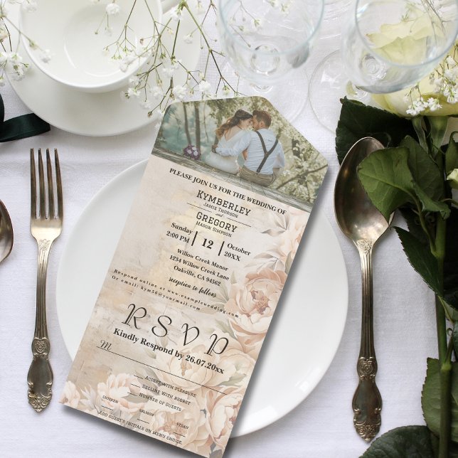 Elegant White Cream Peony Floral Photo Email  All In One Invitation (Creator Uploaded)