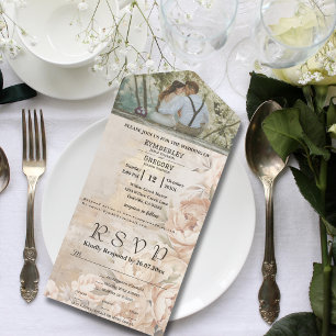 Elegant White Cream Peony Floral Photo Email All In One Invitation