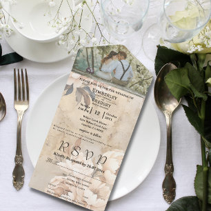 Elegant White Cream Peony Floral Photo Website All In One Invitation