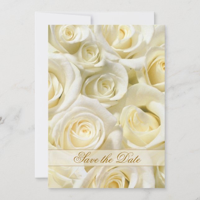 Elegant white-cream roses Save the Date Invitation (Front)