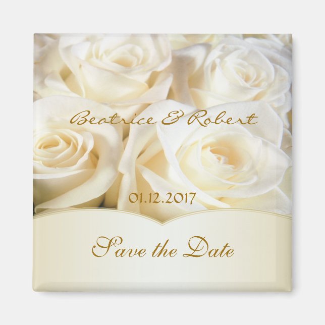 Elegant White - cream roses Save the date Magnet (Front)