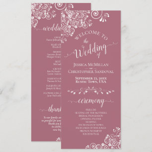 Elegant White Curls on Dusty Rose Fancy Wedding Program