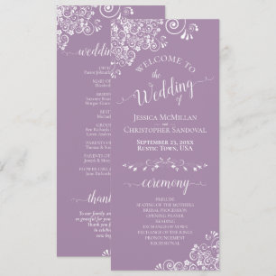 Elegant White Curls on Lavender Purple Wedding Program