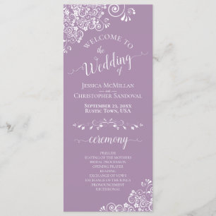 Elegant White Curls on Lavender Purple Wedding Program