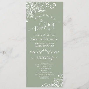 Elegant White Curls on Sage Green Fancy Wedding Program