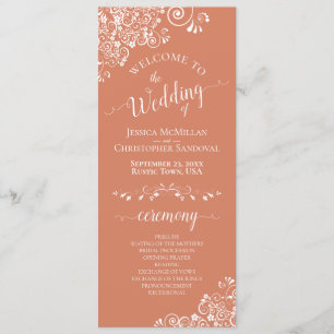 Elegant White Curls on Terracotta Coral Wedding Program