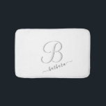 Elegant White Custom Monogram Name  Bath Mat<br><div class="desc">This is a lovely elegant white towel with with a unique custom multi-colour Monogram / initial (providing a special effect) and with your first name. It will create a soft and inviting atmosphere and gentle enough to be able to do a variety of coordination effects. It will create beautiful bathroom...</div>