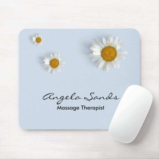 Elegant white daisies blue mouse pad (With Mouse)