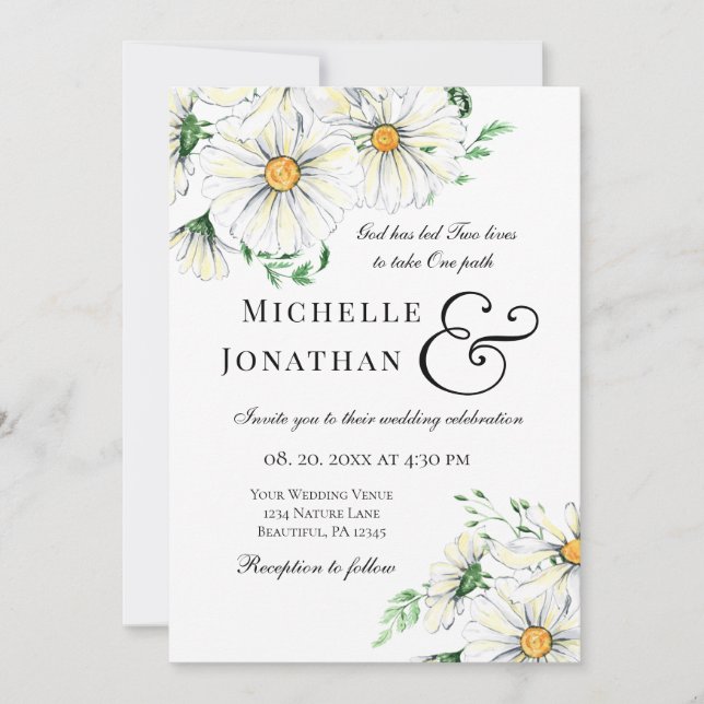 Elegant White Daisies Floral Christian Wedding  Invitation (Front)