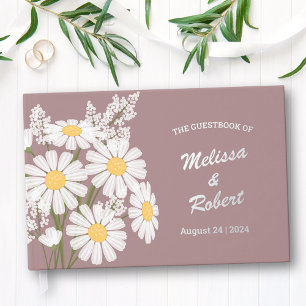 Elegant White Daisies Rustic Wedding Foil Pink Guest Book