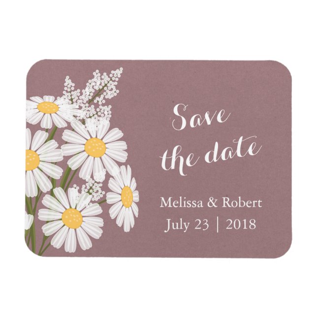 Elegant White Daisies Save the Date Wedding Magnet (Horizontal)