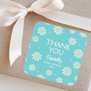 Elegant White Daisies Summer Baby Shower Thank You Square Sticker