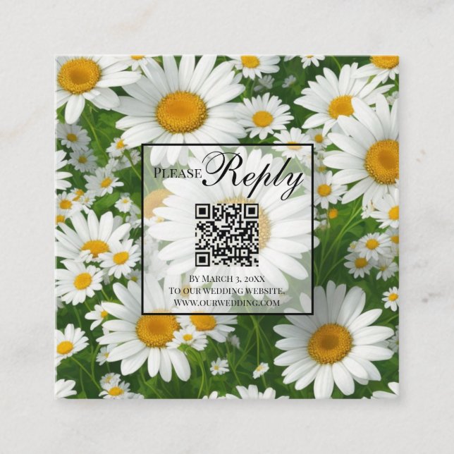Elegant white daisies white floral fields QR code Enclosure Card (Front)
