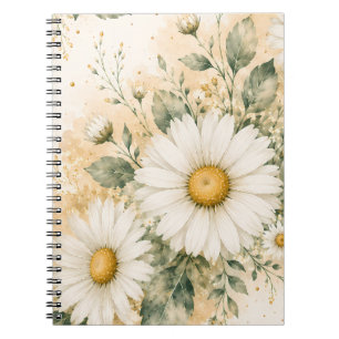 Elegant White Daisy Botanical Watercolor Notebook