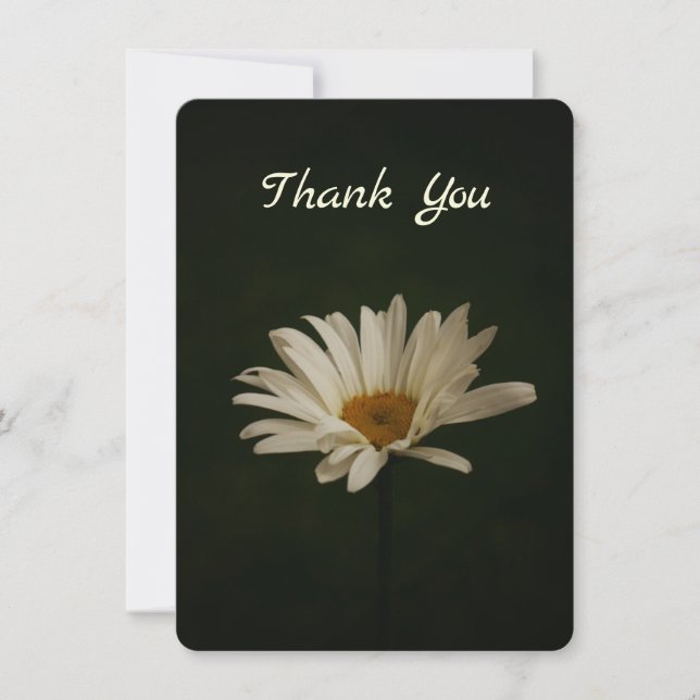 Elegant White Daisy Dark Photo Flat Thank You Card (Front)