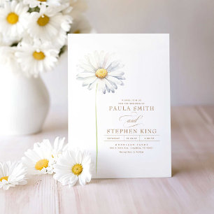 Elegant White Daisy Flower Minimalist Wedding Invitation