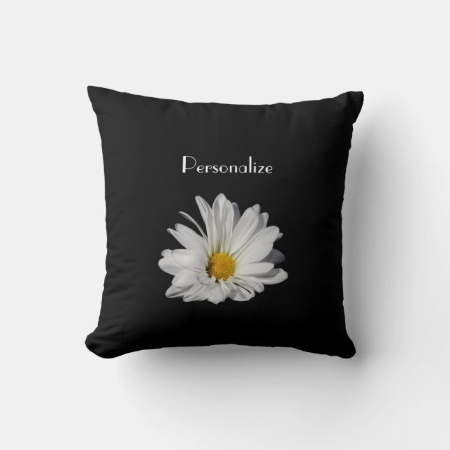 Elegant White Daisy Flower With Name Cushion (Front)
