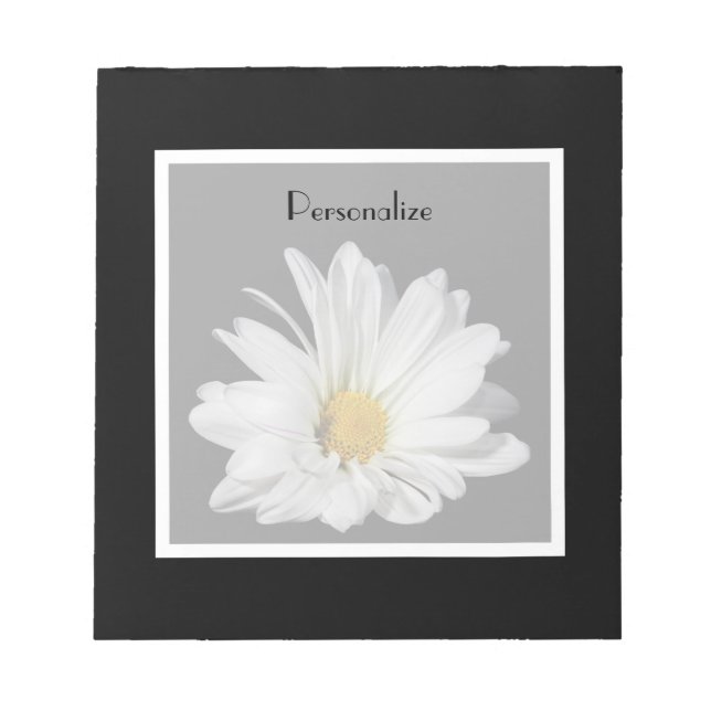 Elegant White Daisy Flower With Name Notepad (Front)