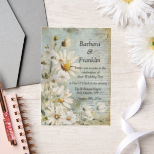 Elegant White Daisy Photo QR Code Wedding Vellum Invitations