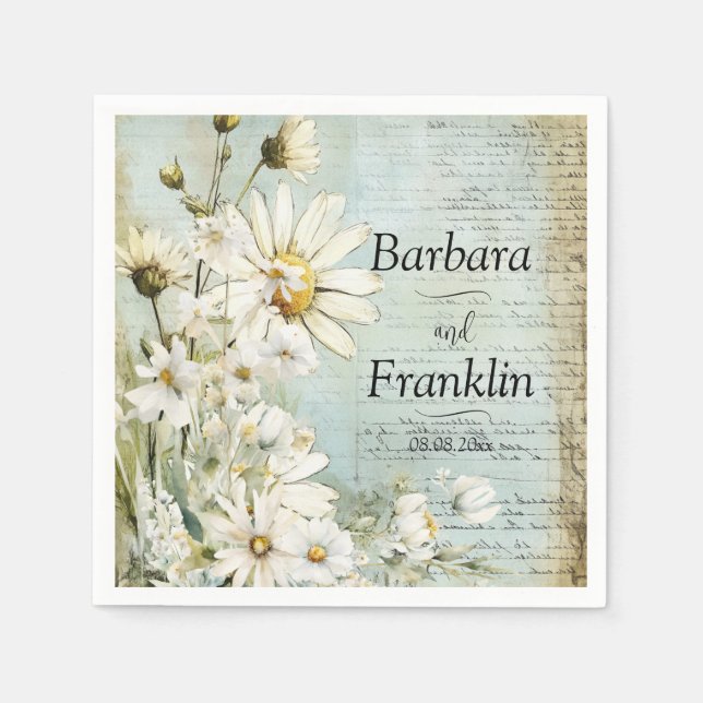 Elegant White Daisy Wedding Napkin (Front)