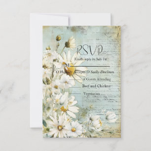 Elegant White Daisy Wedding RSVP Card