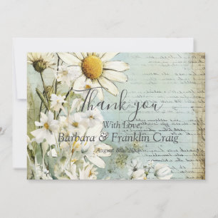 Elegant White Daisy Wedding Thank You Card